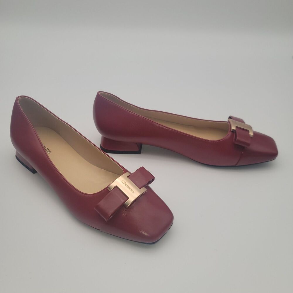 C.Paravano Flats Women Shoes US 8 EUR 38.5 Red Square Toe Metal Buckles Ballet - Picture 3 of 13